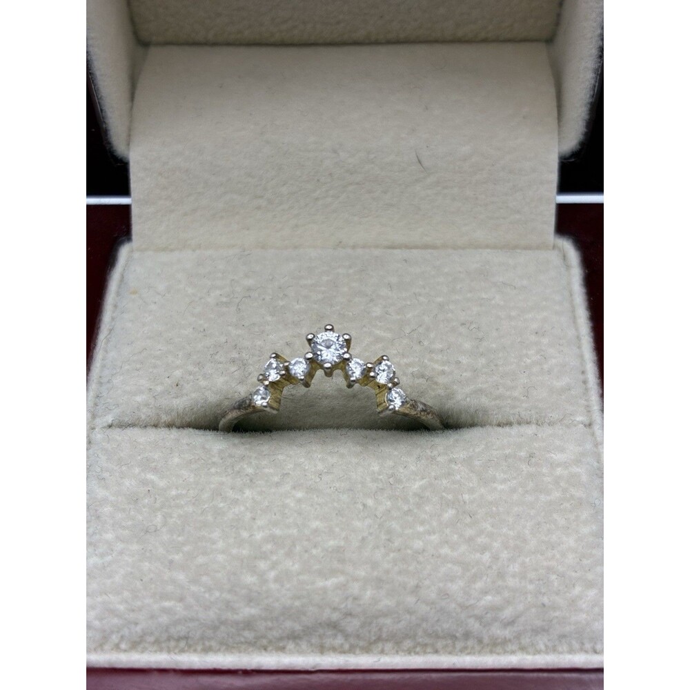 Delicate Tiara Style Ring Signed China 925 7 Glass Rhinestones Sz 8
